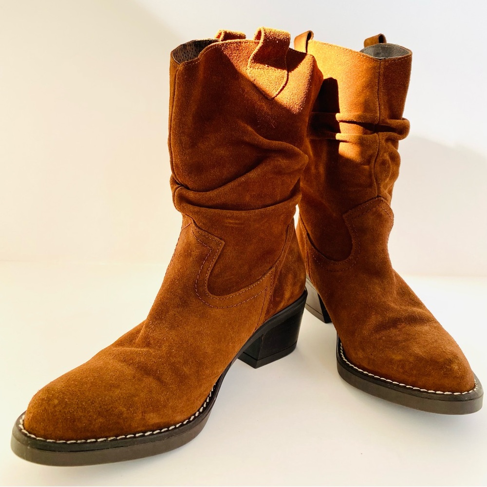 Helene Rouge Women Western Boots Bootie US7 EU37 Leather Pointed Toe Heel Brown